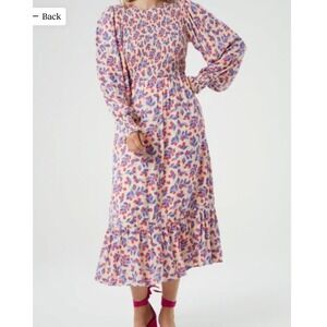 Fabienne Chapot Caro Dress Womens Sz 42/XL Long Sleeve Floral Smocked Midi‎